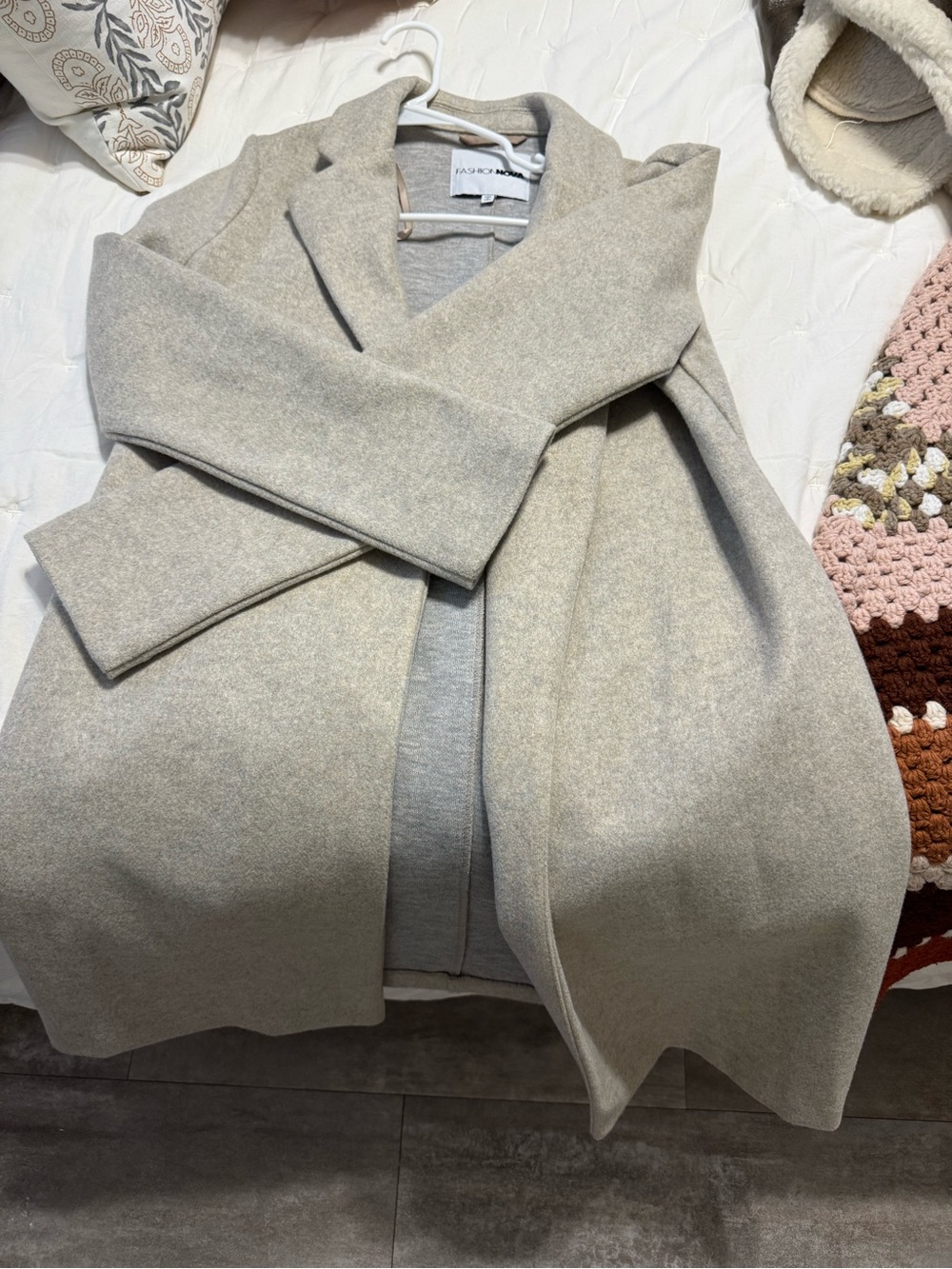 Fashion Nova Cream Beige Open-Front Knit Cardigan Coat